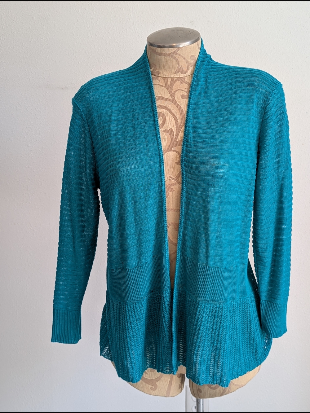 Open-Front Teal Ribbed Lightweight Cardigan for Women
